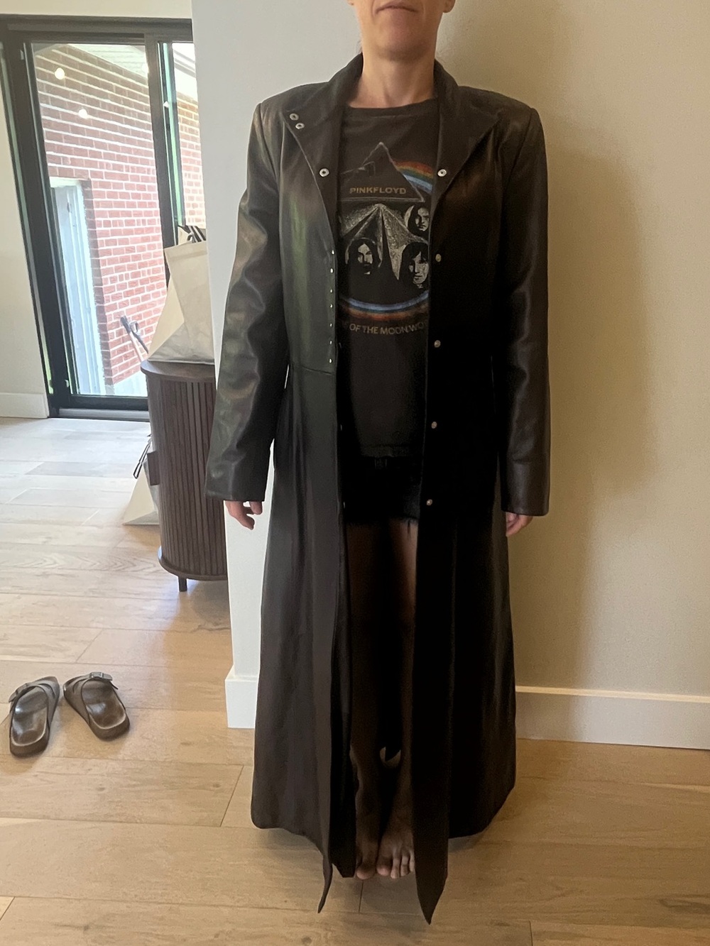 Long Black Leather Trench Coat - Women